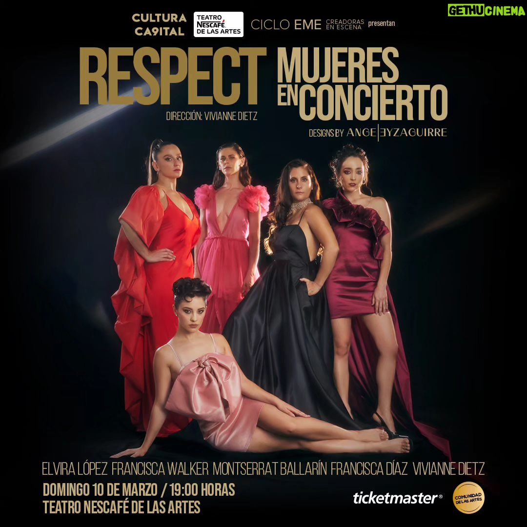 Francisca Walker Instagram - En el MES DE LA MUJER se viene este tremendo ciclo teatral: Jueves 07 de marzo - El Tiempo en que no Estuve Viernes 08 de marzo - La Teoría de King Kong Sábado 09 de marzo - Bajo el Agua 🎼 Domingo 10 de marzo - Respect / Mujeres en Concierto Un homenaje a mujeres que sacaron la voz para defender sus derechos y cambiaron la historia de la música popular. 🎙Interpretes @elviralopezalfonso @montseballarin @franwalk @tulipan_carrasco y @viviannedietz quién además debuta como directora 🖤 🎶 Músicxs @gabrielrammsy @martin_benavides @mix.mauro @oddocl feliborquezaguilar @celeste_shaw @isabel_munoz_lama 🎫 Venta de entradas por @ticketmastercl y boleterías del @teatro_nescafe 📍Coproducen @culturacap y @teatro_nescafe