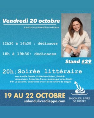 Frédérique Dufort Instagram - J’❤️ tellement le Nouveau-Brunswick !!! 

Deux magnifiques journées à faire des animations scolaires. Un merci immense aux écoles pour leur accueil et aux bénévoles qui nous font découvrir leur belle région! 🫶🏻

Et ça continue, parce que le @salon_du_livre_dieppe ouvre officiellement ses portes demain ! Du jeudi 19 au dimanche 22 octobre, vous pourrez venir découvrir plein de livres et rencontrer leurs auteurs au Wingate by Wyndham @hotelwingatedieppe ! Je vous laisse mes horaires de dédicaces et d’activités dans les photos. Animations, soirée littéraires, conférences ; il y en a pour tous les goûts et tous les âges! Au plaisir de vous y voir en grand nombre.