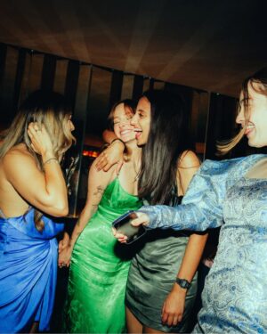 Freya Nightingale Instagram - I'm still so high from my birthday party 🥹  i have the best family and friends. Let's just keep reliving it through pictures! 💙💚 

My dress is from @ratandboa and my makeup was done by the lovely @rachelbainbridgemakeup