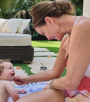 Gabrielle Anwar Instagram - Pure joy! For both of us! Darling Aria - her first swimming lesson! Thank you @itsstephd wonderful mama & @erickami wonderful abba! @shareefmalnik