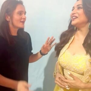 Garima Arora Instagram - If you know you know. 
POV: you’re 8 and are obsessing over that green and white lehenga combo at every wedding, want a dog named tuffy and only deal in ‘joote do paise lo‘ currency!! I can’t even! How amazing was it to meet @madhuridixitnene all thanks to @vikaskhannagroup