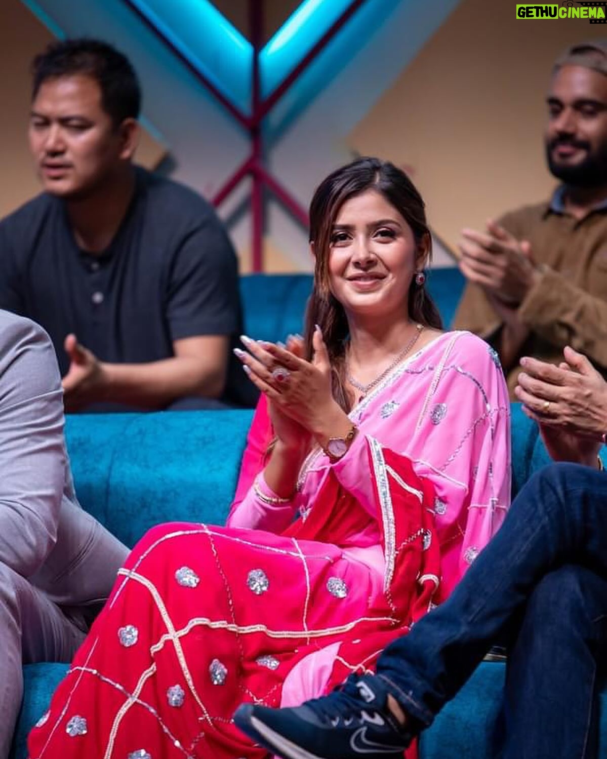 Garima Sharma Instagram - Thank you @comedychampion.np for having us ♥️ LONDON TO PARIS PROMOTION 🌸 Wearing: @samrat_couture Jewelry: @shree_natraj_jewellers Makeup: @lavi_makeupstudio . . . . #debut #moviepromotions🎥 #keepsmiling #positivity #comedy