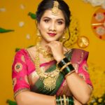 Gauthami Jadav Instagram - 🩷💚🩷 Makeup @makeoverwith_yogitabhosale #makeuplook #gouthamijadav #sathya #zeekannada #beautiful