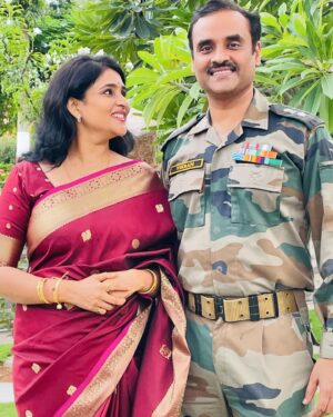 Gayatri Bhargavi Instagram - Loving & looking up to you little bit more each day. 
Real Hero of my Life! 
Happy Birthday 🎂 Vikram Garu. 

శ్రీవారి పుట్టినరోజు! 💐🎂🥂

A friend, a guide, a family head, speaks less and his Actions show. 
A thorough Gentleman I always look up to. 
Thankful to Almighty to have given me YOU dear Vikram Garu. 
.
.
.
.
#birthday #armyman #realhero #sensitive #celebration #life #love #complete #happy #husband #uniform  #husbandandwife  #relationshipgoals @vikramsubu #thankfulgratefulblessed