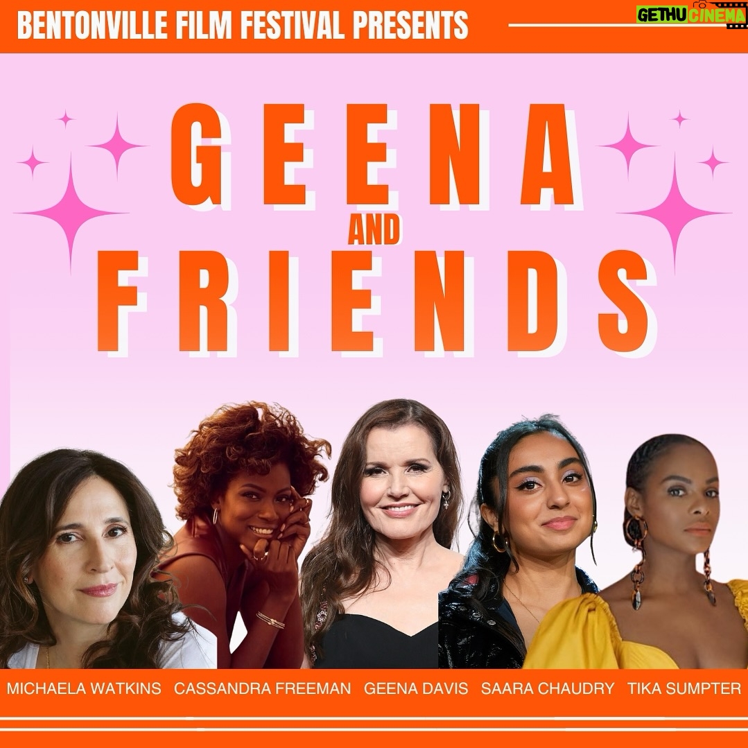 Geena Davis Instagram - Geena and Friends is BACK featuring an AMAZING cast lineup for #BFF2024! Starring: π Geena Davis π Michaela Watkins π Cassandra Freeman π Saara Chaudry π Tika Sumpter Join us Friday, June 14 at 6:00pm at the Thaden School for Geena and Friends - a playful reimagine performance of memorable movie scenes through a womanβs lens. A fun and poignant way to explore how refreshing it can be to expand our vision of who can be cast in what roles. Get your tickets now at the link in bio under Festival Program! #BentonvilleFilmFestival #BFF2024 #BFF10 #GeenaDavis #GeenaandFriends