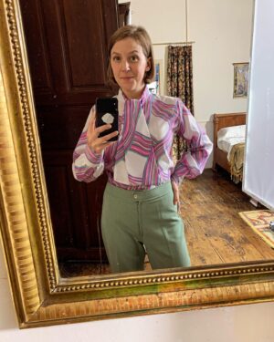 Gemma Whelan Instagram - BALENCIAGA is out today on @disneypluses I am Prudence Glynn - a real true life person - the journalist who got closest to the real Balenciaga. It is a beautiful show - watch all of it from today! 🎥 🍿 ❤️