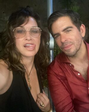 Gina Gershon Instagram - Happy Birthday to this Wonderful Maniac. ❤️❤️❤️🥳 @realeliroth 🎩🎂🥂🔪🪓🧨🪚⚙️#happybirthday. Let Them Eat Cake.