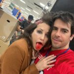 Gina Gershon Instagram - Happy Birthday to this Wonderful Maniac. ❤️❤️❤️🥳 @realeliroth 🎩🎂🥂🔪🪓🧨🪚⚙️#happybirthday. Let Them Eat Cake.
