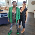 Gina Yashere Instagram - Out in these streets again... My mate @therealchrisspencer throws an amazing #influencerbrunch at the SLS Beverly Hills, so we goin to eat & revel in #blackexcellence Another outfit thrown together courtesy of @asos for the jacket, my Bulgarian lady on @etsy for the onesie, glasses #philipplein via @gimme_props_eyewear, & shoes from some Italian joint. Bottega something... 😜 Nina's onesie from .... She has no idea, she's had it for years 🤣 PS. @cedtheentertainer & @kenyabarris got the green memo. Watch the stories.
