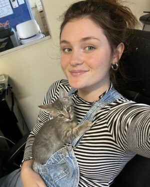 Grace Victoria Cox Instagram - Hi!!!!! My life lately has looked like this!!! Does anyone want a kitten??? 👼 @perrys_place_la