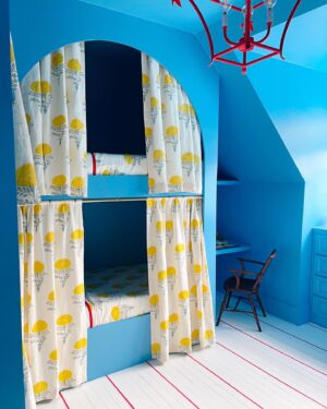Gray Benko Instagram - We were recently lucky enough to work on one of the most iconic homes in our town, The Elizabeth Arden Home.  The third floor, which was once an attic space, allowed us to make some really fun design choices and I could not have been more pleased with the results!  That blue bunk room with the @mollymahonblockprinting fabric and painted floors has my heart.  Downstairs, in the formal entryway, the home owner really wanted a metallic wallpaper and @wallpaperie was able to create a beautiful custom chinoiserie for us.  And the icing on the cake, as always, was my all time favorite @straydogdesigns coming in hot with the incredible papier-mâché light fixtures.  I hope you were able to catch the episode and enjoyed it as much as we did (house fire and all 😱). 

New episode out tonight on @magnolianetwork !
