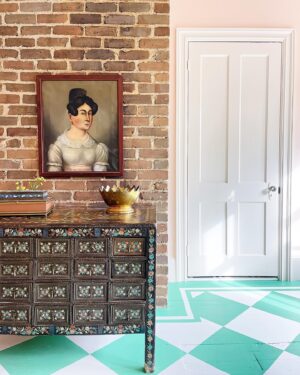 Gray Benko Instagram - We were recently lucky enough to work on one of the most iconic homes in our town, The Elizabeth Arden Home.  The third floor, which was once an attic space, allowed us to make some really fun design choices and I could not have been more pleased with the results!  That blue bunk room with the @mollymahonblockprinting fabric and painted floors has my heart.  Downstairs, in the formal entryway, the home owner really wanted a metallic wallpaper and @wallpaperie was able to create a beautiful custom chinoiserie for us.  And the icing on the cake, as always, was my all time favorite @straydogdesigns coming in hot with the incredible papier-mâché light fixtures.  I hope you were able to catch the episode and enjoyed it as much as we did (house fire and all 😱). 

New episode out tonight on @magnolianetwork !