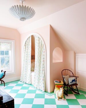 Gray Benko Instagram - We were recently lucky enough to work on one of the most iconic homes in our town, The Elizabeth Arden Home.  The third floor, which was once an attic space, allowed us to make some really fun design choices and I could not have been more pleased with the results!  That blue bunk room with the @mollymahonblockprinting fabric and painted floors has my heart.  Downstairs, in the formal entryway, the home owner really wanted a metallic wallpaper and @wallpaperie was able to create a beautiful custom chinoiserie for us.  And the icing on the cake, as always, was my all time favorite @straydogdesigns coming in hot with the incredible papier-mâché light fixtures.  I hope you were able to catch the episode and enjoyed it as much as we did (house fire and all 😱). 

New episode out tonight on @magnolianetwork !