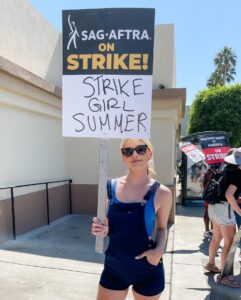 Greer Grammer Instagram - Strike Girl Diaries: Day 1. I’ve been a @sagaftra member for 10 years and I can honestly say I have never felt more proud to be a member of this union than I did today. (I’ve also never been prouder of myself for being quoted on @overheardla today 💁🏼‍♀️) (thanks to @chatflintpt for submitting) Strike Girl Summer starts now. Let’s give ‘em hell 😎🪧💪🏻 #sagaftrastrong #unionstrong