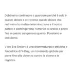 Greta Scarano Instagram – Ho tradotto questo articolo di @eveensler per il @guardian. Penso che molte persone si ritroveranno nelle sue parole e volevo condividerle qui per chi non lo avesse letto. 

#CEASEFIRE ☮️
