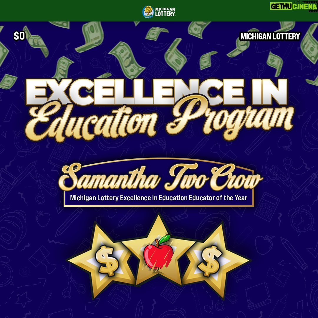 Gretchen Whitmer Instagram - Here's to an educator who's hit the jackpot! 🎲💰 Congrats to Samantha TwoCrow, @MILottery's Educator of the Year. Samantha has gone above and beyond to make an impact in the lives of her students. Educators like her work tirelessly, helping Michigan’s students become winners.