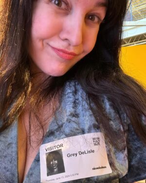 Grey DeLisle Instagram - My internet was down today so I had to go to @nickelodeon IN PERSON! I unwittingly matched the new couch in the green room!