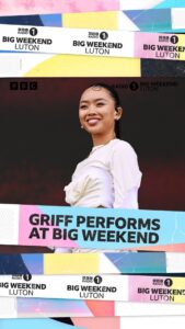 Griff Instagram - @wiffygriffy on the main stage = pure magic ✨ #BigWeekend - watch on @bbciplayer, listen on @bbcsounds