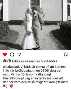 Gry Forssell Instagram - SÅ nära att vi missade. Igen! 🤣😂❤️ 🤷🏼‍♀️😜 Men nu jäklar får vi fira FEMTON år som gifta. Idag!  Jag älskar oss @alexkossek . ❤️