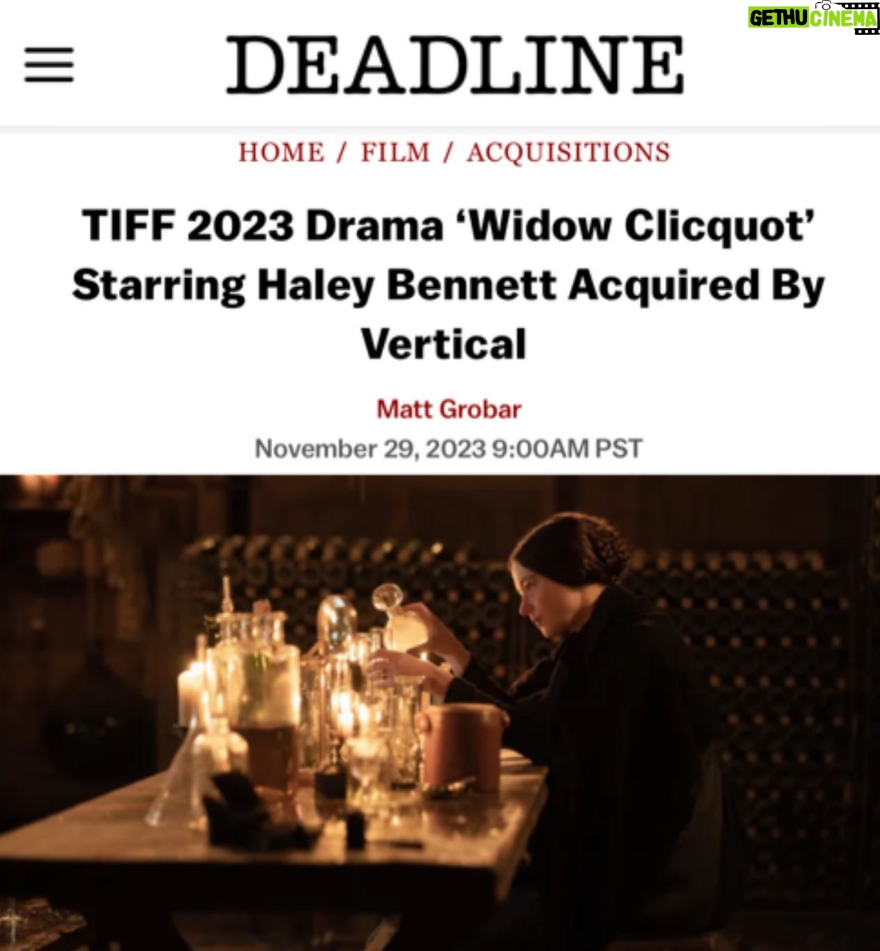 Haley Bennett Instagram - In Cinemas 2024 🍾 “On the heels of its fall world premiere at the Toronto Film Festival, the indie drama Widow Clicquot starring Haley Bennett (Cyrano) has been acquired by Vertical for 2024 theatrical distribution in North America. Based on Tilar J Mazzeo’s New York Times bestseller The Widow Clicquot: The Story of a Champagne Empire and the Woman Who Ruled It, the film tells the true story behind the Veuve Clicquot champagne family and business that began in the late 18th century. After her husband’s untimely death, Barbe-Nicole Ponsardin Clicquot (Bennett) flouts convention by assuming the reins of the fledgling wine business they had nurtured together. Steering the company through dizzying political and financial reversals, she defies her critics and revolutionizes the champagne industry to become one of the world’s first great entrepreneurs.”
