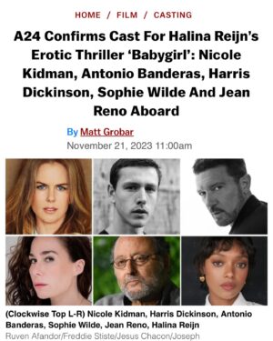 Halina Reijn Instagram - @a24 @nicolekidman  @harrisdickinson @antoniobanderas @sophiewildee @davidjblige @jasperwlf @manupfilmnl