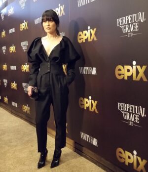 Hana Mae Lee Instagram - Premiere of @perpetualonepix @epix @mgm_studios @vanityfair check us out Sunday June 2 on @epix Can’t wait for you guys to watch this enchanting, addictive series. 🖤 #PerpetualGraceLTD My Premiere outfit styled by: @maikeeb_kills 😘😘 tap for credits