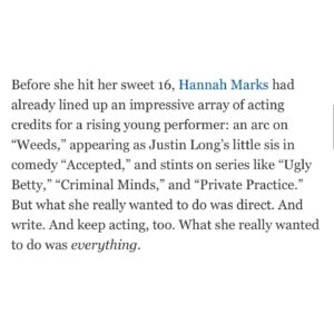 Hannah Marks Instagram - ✨thank you to @indiewire and Kate Erbland for the chat about Don’t Make Me Go and filmmaking hustle✨