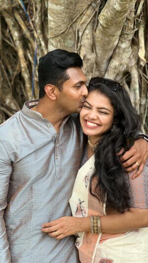 Haritha Nair Instagram - 11-02-2024 will forever be etched in our hearts!! Moreover,every single day before the engagement has been a roller coaster ride of emotions. From the day our engagement date got fixed to this very moment,I am on cloud nine. @sanoj_riyan is a cutie pie as you can see how excited he was for the engagement,he used to try on the outfit every week and practice for the ring exchange🤣 Me being infront of the camera all the time and him being the complete opposite,made it a point to cope up with me and now hes almost there😛 we have been living this very moment in our head for 1000000 times and let me tell you,it was the most beautiful moment not just for us but also for our families and friends. 
Here we are two months later enjoying our courtship period . This is the most amazing phase of our life as we are fighting and arguing the most cus we are just 5 months away from the wedding😂 
Mr.S being the calmest I am trying his patience in every way😂 i am never a easy to handle kinda person,but @sanoj_riyan is doing his best. I love you more every passing day baby😘 sorry for all the chori😅
Cant wait to change your status from Fiance to Husband💞