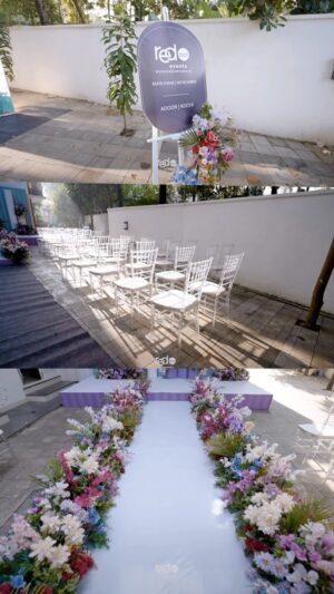 Haritha Nair Instagram - Everyone is still praising about the decor on our engagement day!! @red_dot_events had left no stone unturned to make this day a memorable one. From the time of discussion to THE DAY everything went very smoothly. These guys have been very creative,only gave our ideas and vision as to how we want it to be an outdoor setup (which is trending rn) but also it should stand out. They came up with this theme of Santorini,Greece where everythings white with pop of colours (that was our overall theme). Hats off to @red_dot_events for putting in their best foot forward and we really cant wait to work with you guys for the wedding💃🏻