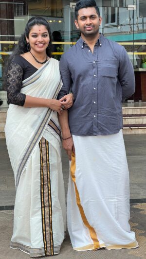 Haritha Nair Instagram - Mookambika with my Man was a dream!! Thank you for making this happen🥹🙏

Temple visits with you are the best🧿 @sanoj_riyan 

Vc- Amma❤️ @nair00905