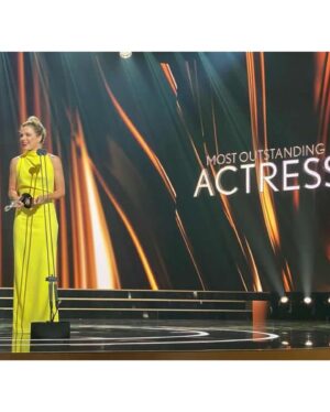 Harriet Dyer Instagram - BUZZIN 🐝🌻 🥎🧽💛🍋
Thank you @binge   @foxtel for getting us home for 72 hours of madness. 
Thank you to @tvweekmag for supporting our Australian television industry and putting on such a brilliant night and letting me dance til 3am. 
Thank you @karacookstyle for the amazing lemony highlighter lewk - I love you. 
Dress : @proenzaschouler via @janetmandell 
Bag : vintaaaaage darling 
HMU : @mandyperkins.makeupandhair (what a sweet angel I was a basket of nervies)
Shoes : artists own, cos dancing. 
Jewels : @antonjewellery - Thank you @antonjewellery for trusting me with more diamonds than I have ever seeeen. They were SO gorgeous check them OUT. Wowza. 
Thanks Jones for putting the statues to bed after a good feed 🍼
Congrats @easytiger.tv and @alihurbertburns and of course my main man, my first husband Patrice Brammage @patrickbrammall you’re outstanding in your field like a scarecrow. 🏆🏆🏆