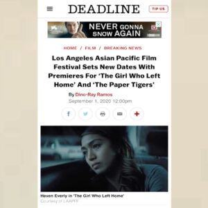 Haven Everly Instagram - It’s happening! @deadline has announced that @girlwholefthome will be premiering the first week of October at the Los Angeles Asian Pacific Film Festival @vcmediaorg , so mark your calendars! I am so grateful that I got to be the lead in this film alongside the extremely talented @emycoligado and @itspaolomontalban ! @girlwholefthome is a musical feature film that showcases a Fil-Am story. Be on the lookout for it’s premiere date soon!  #diversityandinclusion #musical #featurefilm 

Reposted from:
@girlwholefthome We're excited to announce our World Premiere of our film! Of course, we're sad we can't do this in person, but sharing our story virtually to reach more people who may not typically have the time to travel and attend finally get this opportunity! More details to come, and please read the full article in our bio!
.
.
.
.
.
#nanaykoforever #gwlh #girlwholefthome #indiefilm #indie #film #musical #featurefilm #music #filmmaker #support #supportindiefilmmakers #representationmatters #diversity #diversityisalwayson #asianamerican  #musicaltheatre #musicalfeaturefilm #filipinomusicalfeaturefilm #filipina #filipino #pinay #pinoy #losangelesasianpacificfilmfestival #laapff #independentfilm #thegirlwholefthome #thegirlwholefthomemovie @vcmediaorg @cinema_sala
@filamcreative @capeusa @tfalpodcast
———
writer/director/producer - @mallorieoh 
producer - @gelo10nyc @drrusswin @emycoligado
exec producer - @dylan.d.thai
composer - @winky_pants
lyricists - Mallorie Ortega & @stevegreist
production coordinator - @tonikayoh
assoc producer - @donmikemendoza12 @cicero.oca
1st AD - @drzhivago56
DP - @matthewhalla
sound - @bricksblocksnbeats  @dcfonhomme
HMUA - @aviancosplay
post sup - @janelledechancie
editor - @laarmstrong89 @mcclelma
---
cast -@haven_everly @emycoligado @itspaolomontalban @missloranicolas @lizcasasola @donmikemendoza @mtseely @rafaelsebastian__  @drrusswin @diegomaramba @justineicymoral @flipotaku85 @luisvillabon @tonikayoh @notzachdomingo @atomicgoofball