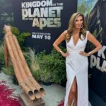 Heather McDonald Instagram - At a movie premiere tonight! Dress is @halston @inez shoes bag @tomford earrings @trinaturk I’m getting the #juicyscoop on #kingdomoftheplanetoftheapes