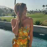Heather McDonald Instagram - Slide Right. I Had a 1970 themed Palm Springs party last night. I got this dress b/c I knew it would pair perfectly with my sister’s. Shannon is wearing our mom’s dress from the early 1970s. How cute is my daughter in @trinaturk More pics and videos to come. No filter or photo shop on these FYI @goldstein.shannon @kraftmackncheese @deniseaustin @thebrandyhoward #palmsprings #laquinta #party #cocktails #pool #palmtrees #memorialday #1970s #eveningdress #juicyscoop #heathermcdonald @shophelsi is my dress