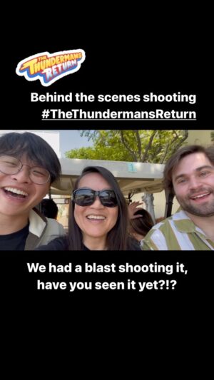 Helen Hong Instagram - Have you seen #TheThundermansReturn on @paramountplus or @nickelodeon yet??? We were on a golf cart on the way to set with @kennyridwan @jake.borelli @audreywhitby & @therosablasi always coming in hot with a joke at the end! 😂 Love my @thundermanstv family! #mrswong forever! 👵🏻😡😒🦸🏻‍♀️🦸🏻‍♂️⚡️