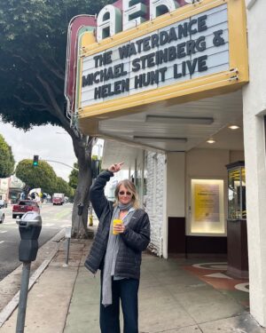 Helen Hunt Instagram - Went to get morning coffee and look what I happened upon. 

If you’re in LA tonight come to the Aero theater to celebrate filmmaker Neil Jimenez. Screening The Waterdance at 7 (q &a with me and @cine_fix) followed by River’s Edge and director Tim Hunter will be there. 

See you then! 

Photo by @makenalei 
Wardrobe courtesy of (borrowed without asking from) @jeffreynordling