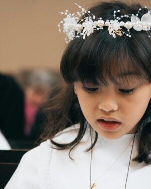 Helga Krapf Instagram - Another milestone: Amelie’s first holy communion. 🙏🏼 She was so excited for this and was so kilig to finally get to try that “white thing” mommy always eats in mass. 🙈😆😅

Made sure she got a piece of home with her by letting her wear a custom made Filipiniana inspired @thehouseofenchante dress. She looked like a little priestess 😍 Her candle is from Portugal, blessed at Our lady of Fatima which we then designed together using wax paper. The cake was made by me with the help of @puratosph 🤭 Only the best for my little miss. 👧🏻 

Thank you to our family and friends, and to those who helped make this happen. ☺️

To Amelie, Congratulations on your first holy communion. May God bless and protect you always my love. Love you to the moon and back. 🥰🙏🏼