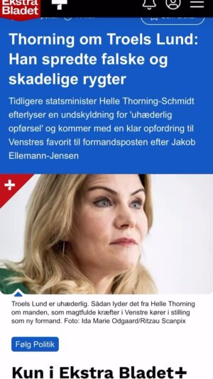 Helle Thorning-Schmidt Instagram - #Bladetframunden @ekstrabladet spurgte mig idag om jeg havde et godt råd til Troels Lund Poulsen. Jeg tænkte lidt, forsøgte at slå koldt vand i blodet men synes stadig det står hen i det uvisse om Troels Lund Poulsen er en hæderlig person, så her er det; Mit eneste gode råd til Troels Lund Poulsen er at han beklager sin uhæderlige opførsel overfor mig og min familie da han var med til at sprede falske og meget skadelige rygter om os, og at han i det hele taget bidrager aktivt til at få sandheden frem om hvem der ulovligt lækkede mine skattepapirer til BT. Det drejer sig om en af de største skandaler i nyere tid og vi har aldrig fået sandheden frem om hvem der lækkede en politikers private skattepapirer med det formål at svække Socialdemokratiet i kort før valget i 2011. Jeg ved godt det er mange år siden, men sagen er aldrig opklaret og jeg har aldrig fået en undskyldning. Hvis du har glemt historien så se eventuelt dokumentaren på @viaplaydanmark