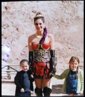Hilary Shepard Instagram - I don’t have a lot of pics with me as #divatox without my mask for some reason… this was taken when my two little “god daughters” @hollywsheppard @loshepp came from Australia &  visited  me on the set of #powerrangers turbo finale !‼️🦹🏻‍♀️😈🏴‍☠️repost from their lovely mom @vicki.elroy 💋😘