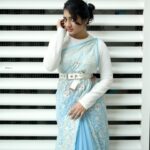 Hima Bindhu Instagram - Sky☁️❄️blue🩵 saree @style_in_threads_ Wrapped in sky blue hues, she painted the day with her grace. #love #instagood #photooftheday #fashion #me #art #repost #saree #blue