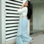 Hima Bindhu Instagram - Sky☁️❄️blue🩵 saree @style_in_threads_ Wrapped in sky blue hues, she painted the day with her grace. #love #instagood #photooftheday #fashion #me #art #repost #saree #blue