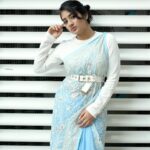 Hima Bindhu Instagram - Sky☁️❄️blue🩵 saree @style_in_threads_ Wrapped in sky blue hues, she painted the day with her grace. #love #instagood #photooftheday #fashion #me #art #repost #saree #blue