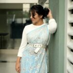 Hima Bindhu Instagram - Sky☁️❄️blue🩵 saree @style_in_threads_ Wrapped in sky blue hues, she painted the day with her grace. #love #instagood #photooftheday #fashion #me #art #repost #saree #blue