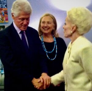 Holland Taylor Instagram - Hillary arranged the whole night. Having seen it in DC, she knew. They brought Meryl and Don. Meryl told me, he kept saying, this is all so true to her, so accurate. “He just roared at the Arkansas joke…”

They were so interested in the process.

I didn’t know they were coming, as Kevin really protects me from distraction. He greeted me as I stepped off the stage and said, “Don’t kick your shoes off, you’re coming with me,” and swept me into the back corridors of Lincoln Center until we finally arrived at a door opening into large reception room with the Clintons, Gabby Giffords, Mark Kelly and… MERYL STREEP! I was speechless, but not for long.

The President was still teary-eyed and Hillary just beamed at the surprise event she had made. Meryl seemed genuinely excited and told me how the President kept nudging her and saying. “This is so accurate!” and guffawed at the Arkansas joke.

I was so thrilled to talk with them all as they seemed avidly interested in the whole process of making the show. It was wonderful to look into Gabby Giffords’s eyes and see the sparkling perfect presence there, and to meet astronaut Mark Kelly, whom I now support politically, of course. These pictures were all snapped on my phone by my dresser Barry Doss, but they had the great photog Brigitte Lacombe at that event for official coverage, so I sometimes see her shots still out there.

What a night. The reception was long, and as Kevin led me out, he said, ”You have a few more people here…” and lo and behold, all the Kennedy Center ushers awaited in their own reception area! What an unbelievable night!!! And yep, of course, I had a matinée the next morning…