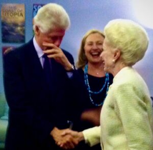 Holland Taylor Instagram - Hillary arranged the whole night. Having seen it in DC, she knew. They brought Meryl and Don. Meryl told me, he kept saying, this is all so true to her, so accurate. “He just roared at the Arkansas joke…”

They were so interested in the process.

I didn’t know they were coming, as Kevin really protects me from distraction. He greeted me as I stepped off the stage and said, “Don’t kick your shoes off, you’re coming with me,” and swept me into the back corridors of Lincoln Center until we finally arrived at a door opening into large reception room with the Clintons, Gabby Giffords, Mark Kelly and… MERYL STREEP! I was speechless, but not for long.

The President was still teary-eyed and Hillary just beamed at the surprise event she had made. Meryl seemed genuinely excited and told me how the President kept nudging her and saying. “This is so accurate!” and guffawed at the Arkansas joke.

I was so thrilled to talk with them all as they seemed avidly interested in the whole process of making the show. It was wonderful to look into Gabby Giffords’s eyes and see the sparkling perfect presence there, and to meet astronaut Mark Kelly, whom I now support politically, of course. These pictures were all snapped on my phone by my dresser Barry Doss, but they had the great photog Brigitte Lacombe at that event for official coverage, so I sometimes see her shots still out there.

What a night. The reception was long, and as Kevin led me out, he said, ”You have a few more people here…” and lo and behold, all the Kennedy Center ushers awaited in their own reception area! What an unbelievable night!!! And yep, of course, I had a matinée the next morning…