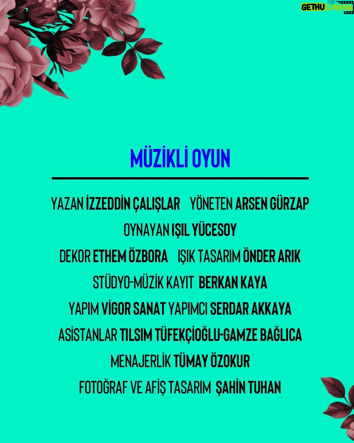 Işıl Yücesoy Instagram - Efsanevi isim Işıl Yücesoy 55. sanat yılında, yapımcılığını Vigor Kültür Sanat’ın üstlendiği, yönetmenliğini Arsen Gürzap’ın yaptığı İzninle müzikli oyunuyla tiyatro sahnesine dönüyor! 🎭 İzninle; evli ve iki çocuk annesi Açelya’nın, 45 yıllık evliliğinde aldatıldığını anlamasıyla, içinde olduğu sıkışmışlıktan, toplum baskısından ve rutinlerinden kurtulmaya çalışmasını konu alan müzikli bir oyun! 🎶 📍22 Nisan’da İzmir AKM’de prömiyer yapacak olan oyun, daha sonra 24 Nisan’da Çanakkale Belediyesi Kültür Merkezi’nde sahne alacak! 🎫 Biletix, Bubilet ve Biletinial’dan biletlerinizi alabilirsiniz. KÜNYE: Yazar: İzzeddin Çalışlar Yönetmen: Arsen Gürzap Oyuncu: Işıl Yücesoy Dekor: Ethem Özbora Işık Tasarım: Önder Arık Stüdyo & Müzik Kayıt: Berkan Kaya Yapım: Vigor Sanat Yapımcı: Serdar Akkaya Menajerlik: Tümay Özokur Asistanlar: Tılsım Tüfekçioğlu, Gamze Bağlıca Fotoğraf & Afiş Tasarım: Şahin Tuhan #VigorSanat #İzninle #IşılYücesoy #Tiyatro #MüzikliTiyatro