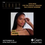Ika Wong Instagram – Hey guys!! I’ve been nominated for Digital Creator Fan Choice Award 🎉 

Here is how you can help me win!

It takes a quick minute to register and you can vote up to 100x a day!! Voting closes on September 23rd at 11:59pm EST

Tune into the Legacy Awards on Sunday, September 25th at 8:00pm on CBC and CBC Gem

✨CLICK THE LINK IN MY BIO TO VOTE FOR ME✨