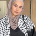 Iman Meskini Instagram – GRWM💜 
Remember to bring your Kuffyeh today!🇵🇸