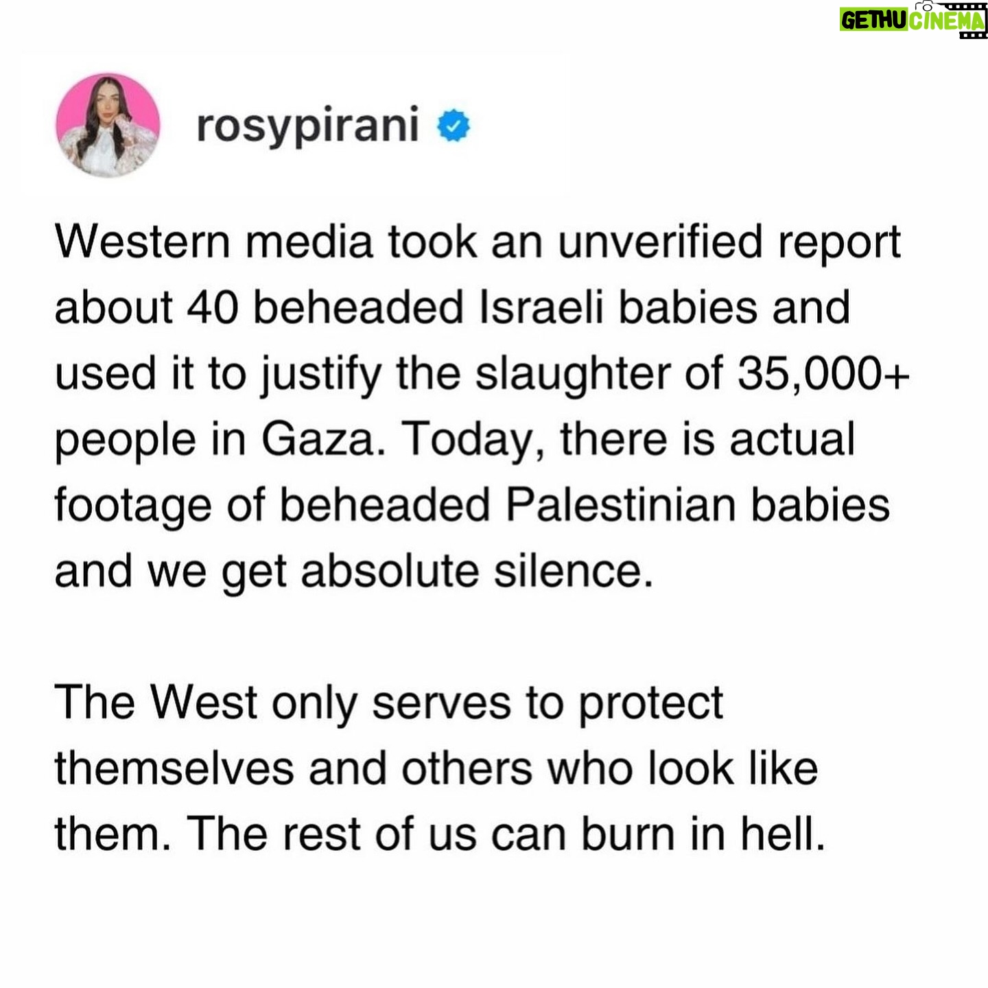 Iman Meskini - 17.6K Likes - IsraHell has just bombed a refugee camp in Rafah, Gaza ā killing more than 50 people, including babies and children!
Palestinians are now being burned alive, and weāve all seen the video of a beheaded baby being held up in despair by the fatherā¦
Until now, I have not been able to understand how people can choose to remain silent about what is happening in Gaza, but after today i donāt WANT to understand it, and I will never forgive it.
And to you who HAVE been speaking up, I see you and I love you! Keep going!ā¤ļøāš½šµšø
We ALL need to do more and we need an immediate ceasefire NOW! š #freepalestine
