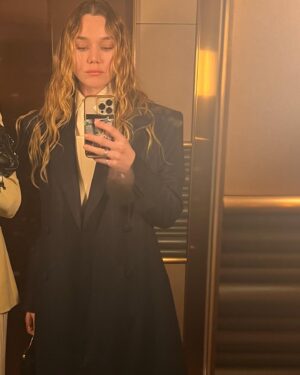 Imogen Waterhouse Instagram - Thank you @britishfashioncouncil for an inspiring evening of such talent and @danielwfletcher for this loook! 

Accessories by @strathberry 
Hair @linneanordberg
Mu: @lydiawardsmith 
❤️